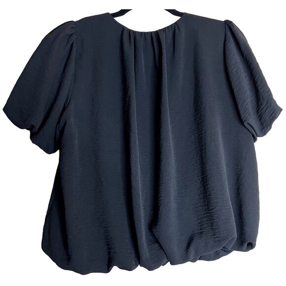 Pleione Cropped Top Women Medium Black Polyester Bubble Sleeve V Neck Blouse - Picture 2 of 10